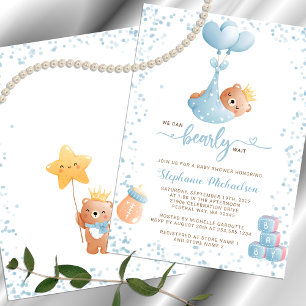 Boy Bear We Can Bearly Wait Baby Shower Invitation