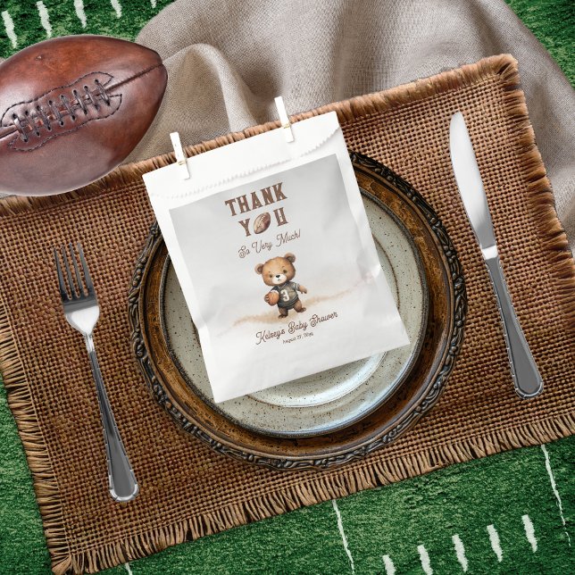 Boy Bearly Wait American Football Baby Shower Favour Bag (Teddy Bear Boy American Football Baby Shower Favor Bag - Bearly Wait Collection)