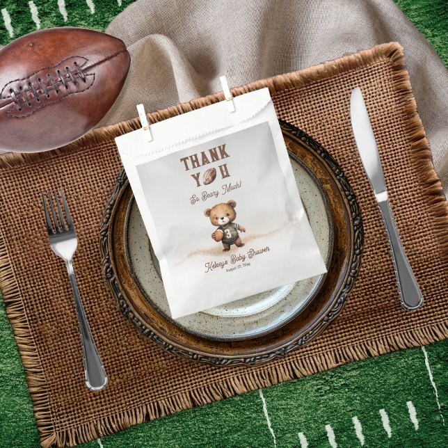 Boy Bearly Wait American Football Baby Shower Favour Bag (Teddy Bear Boy American Football Bearly Wait Baby Shower "Thank You Beary Much!" Favor Bag)