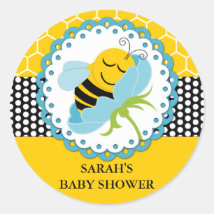 Boy Bee Baby Shower Personalised Stickers