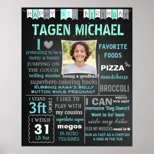 Boy Birthday chalkboard sign poster banner