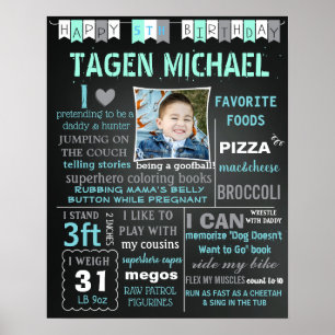 Boy Birthday chalkboard sign poster banner