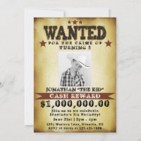 Boy Birthday Cowboy Wanted Poster Invitation