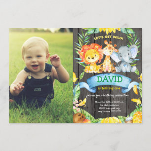 Boy Birthday Custom Photo Picture Wild One Jungle Invitation