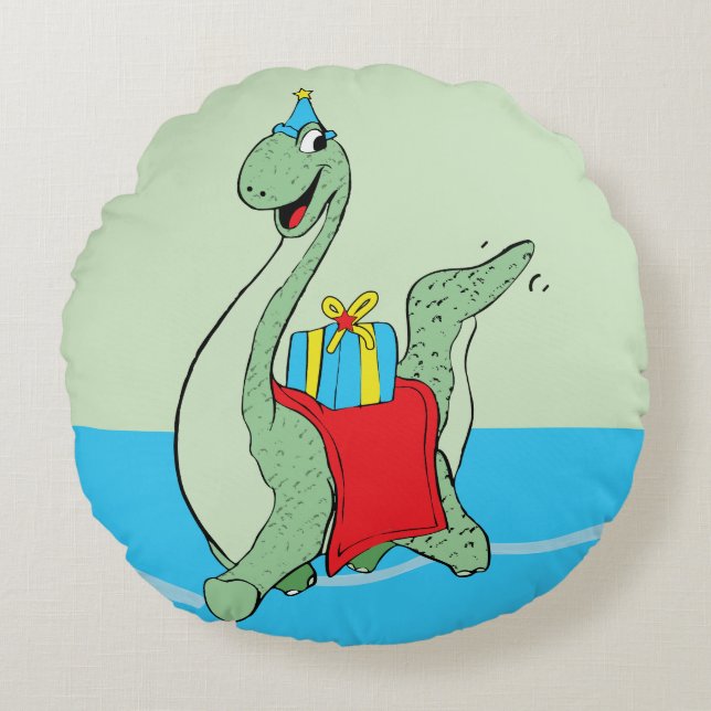 Boy, Birthday Dinosaur Round Cushion (Front)