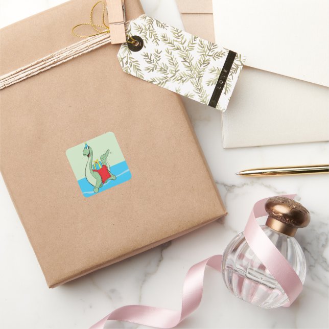 Boy, Birthday Dinosaur Square Sticker (Gifting)
