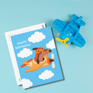 Boy Birthday Dog Pilot Flying Airplane Cute Funny Postcard