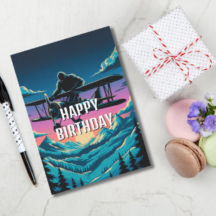 Boy Birthday Funny Aeroplane Mountains Sunset Fun Invitation