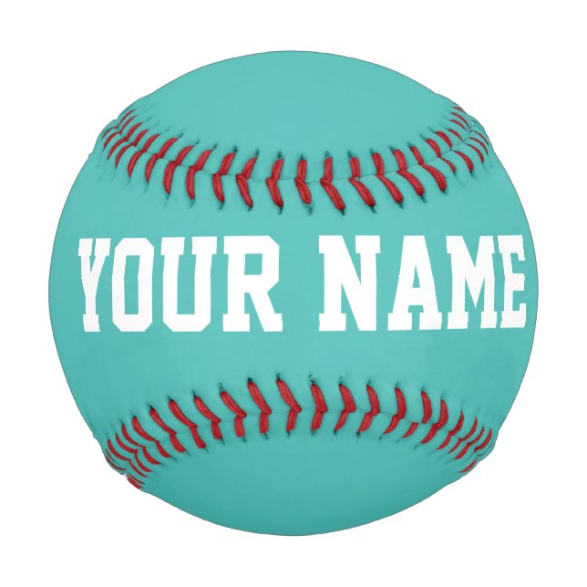 Boy Birthday gift idea custom name text turquoise Baseball (Front)