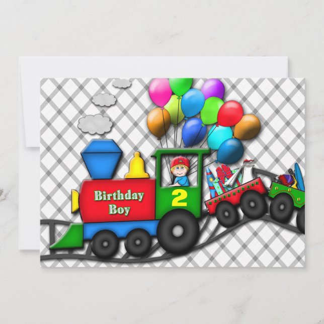 Boy Birthday Invitation - INSERT HIS AGE - TRAINS (Front)