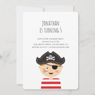 Boy birthday invitation. Kids pirate party. Baby Invitation