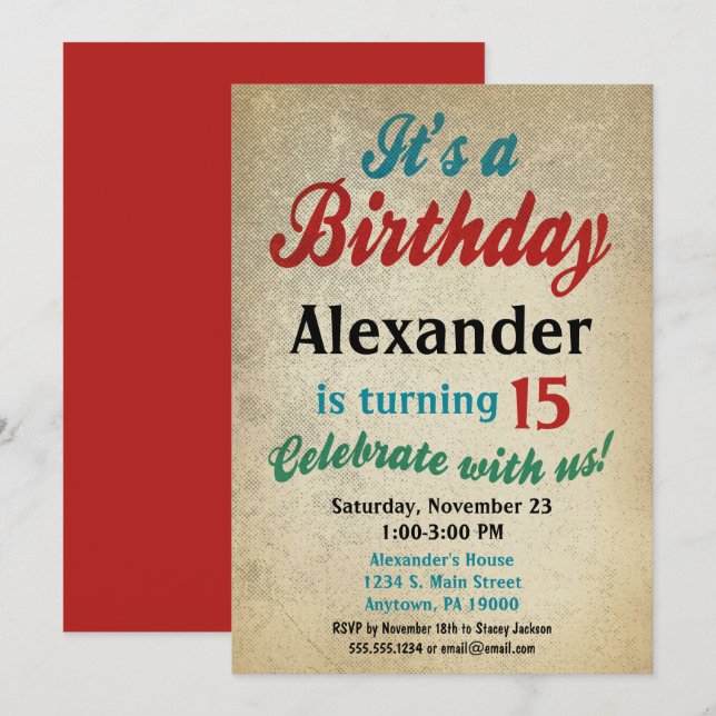 Boy Birthday Invitation Teen Tween Kids Any Age (Front/Back)