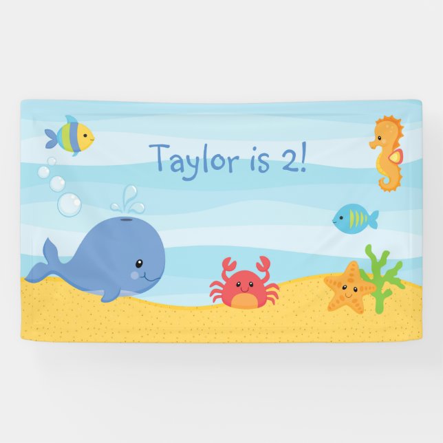 Boy Birthday Party Backdrop Banner (Under The Sea) (Horizontal)