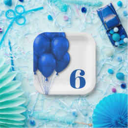 Boy Birthday Party Blue Balloons Paper Plate