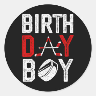 Boy Birthday Party Decorations Hockey Winter Sport Classic Round Sticker