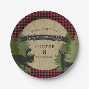 Boy Birthday Party Rustic Hunting Deer Antler Tree Paper Plate
