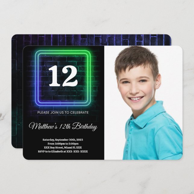 Boy Birthday Photo Invitation (Front/Back)