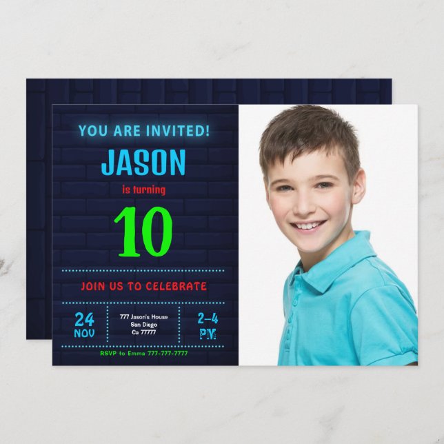 Boy Birthday Photo Invitation (Front/Back)