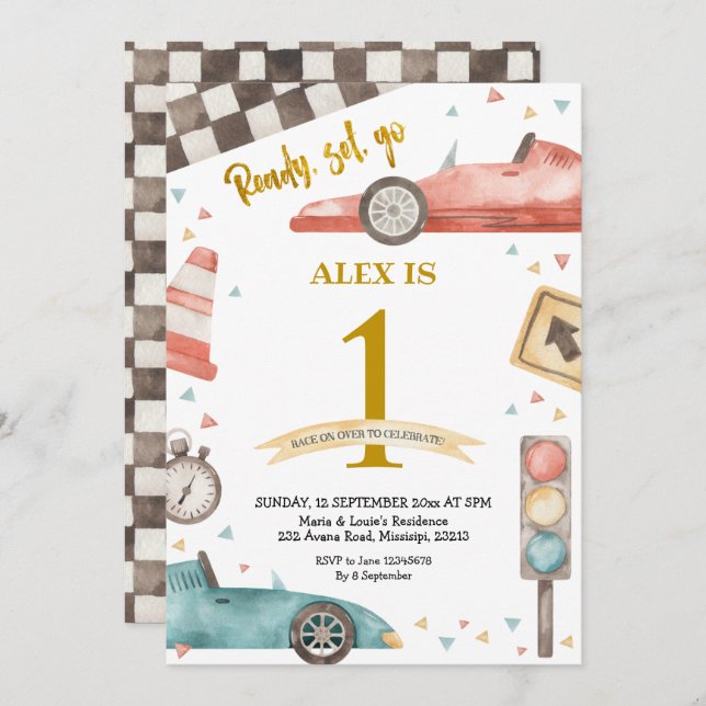 Boy Birthday Racing Cars Invitation (Front/Back)