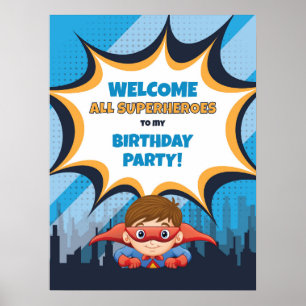 Boy Birthday Superhero Party - 18x24 Sign Poster