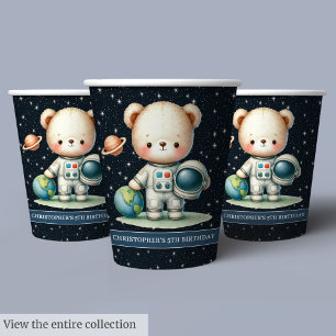 Boy Birthday Teddy Bear Astronaut Party Paper Cups