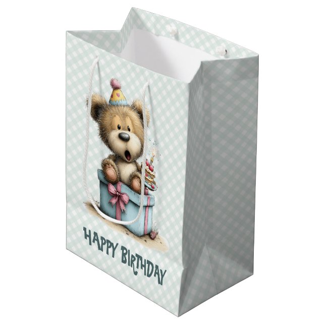 Boy Birthday Teddy Bear Gift  Medium Gift Bag (Front Angled)