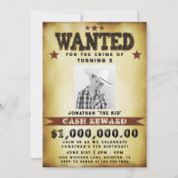 Boy Birthday Wanted Poster Cowboy Invitation