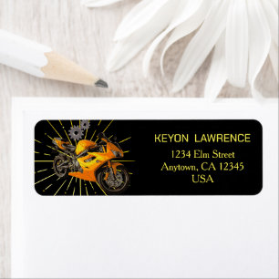 Boy Black & Gold Motorbike Motorcycle Bike Custom  Return Address Label