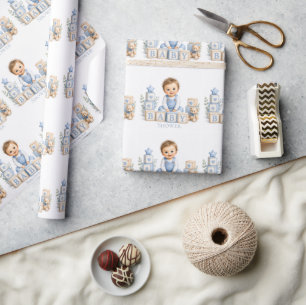Boy Blocks Baby Shower Wrapping Paper