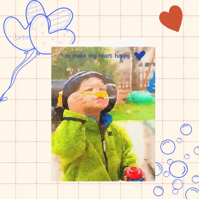 Boy blowing bubble Joyful Valentine's Day Card (Creator Uploaded)