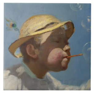 Boy Blowing Bubbles (by Paul Peel) Ceramic Tile