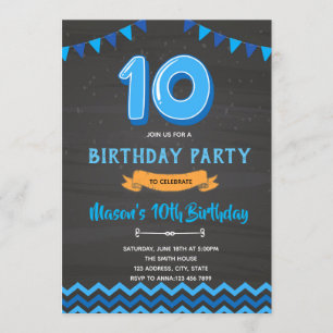 Boy blue 10th birthday invitation