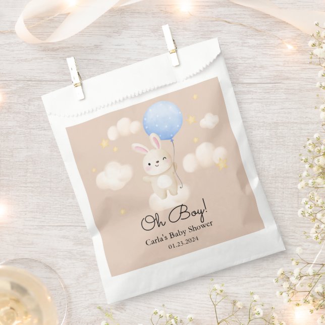 Boy Blue Balloon Cute Bunny Baby Shower Favour Bag (Clipped)
