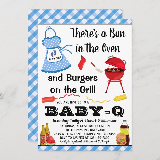 Boy Blue Barbecue Baby Shower Invitation (Front/Back)