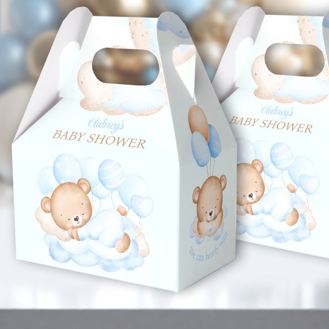 Boy Blue Beige Bear Baby Shower Favour Box (Boy Blue Beige Bear Favor Box - You can choose from 3 sizes by clicking on the STYLE dropbox.)