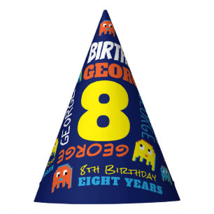 Boy blue colourful 8th gamer birthday party hat