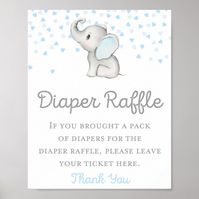 Boy Blue Elephant Baby Shower Sign (Front)