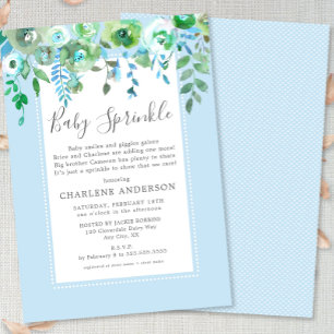 Boy Blue Floral Baby Sprinkle Invitation
