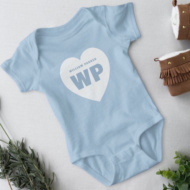Boy Blue Heart Monogram Newborn Blue Outfit Custom Baby Bodysuit (Creator Uploaded)