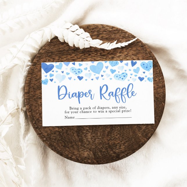 Boy Blue Heart Valentine Baby Shower Diaper Raffle Enclosure Card (Creator Uploaded)