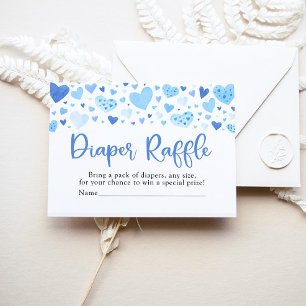 Boy Blue Heart Valentine Baby Shower Diaper Raffle Enclosure Card