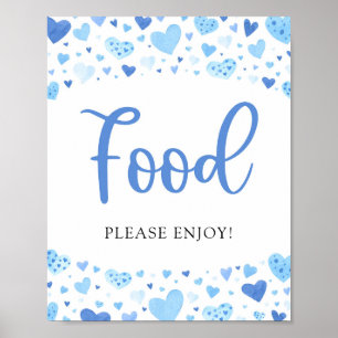 Boy Blue Hearts Valentine Baby Shower Food Sign