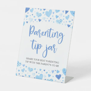 Boy Blue Hearts Valentine Parenting Tip Jar Sign 