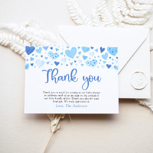 Boy Blue Hearts Valentine Sweetheart Baby Shower Thank You Card