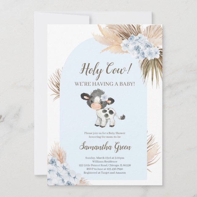 Boy Blue Holy Cow Baby Shower Invitation (Front)