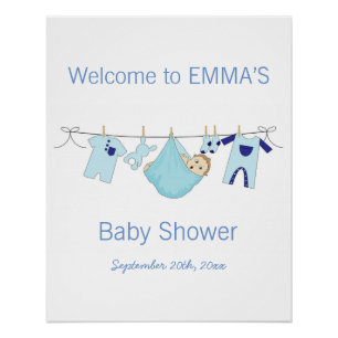 Boy Blue illustration Baby Shower Party Welcome Poster