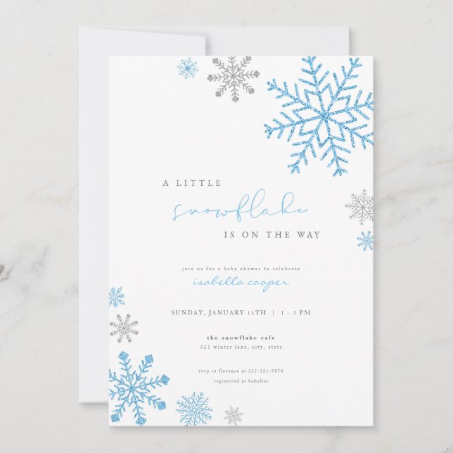 Boy Blue Little Snowflake Baby Shower Invitation (Front)
