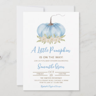 Boy Blue Minimalist Pumpkin Baby Shower Invitation