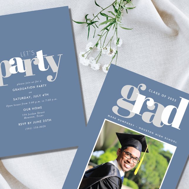 Boy Blue Modern Photo Graduation Party Invitation (Creator Uploaded)