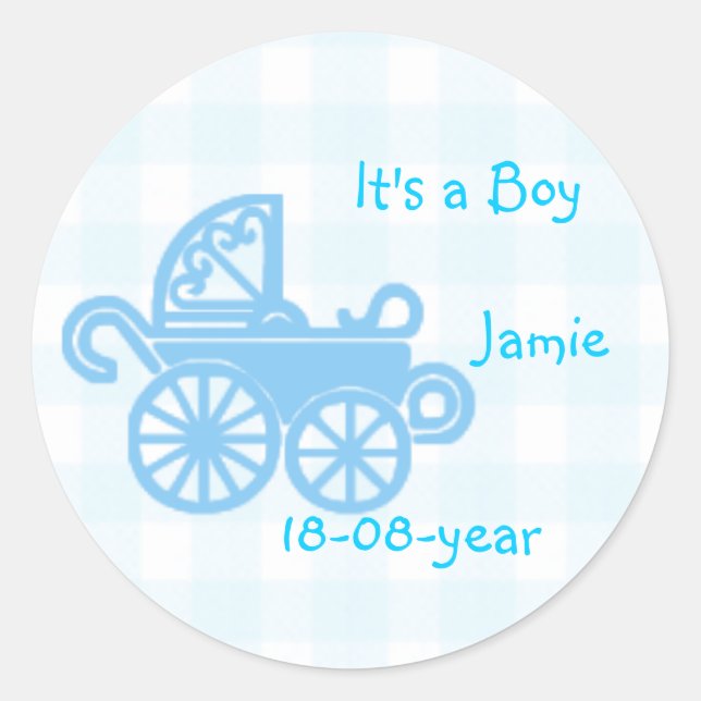 boy-blue-pram classic round sticker (Front)